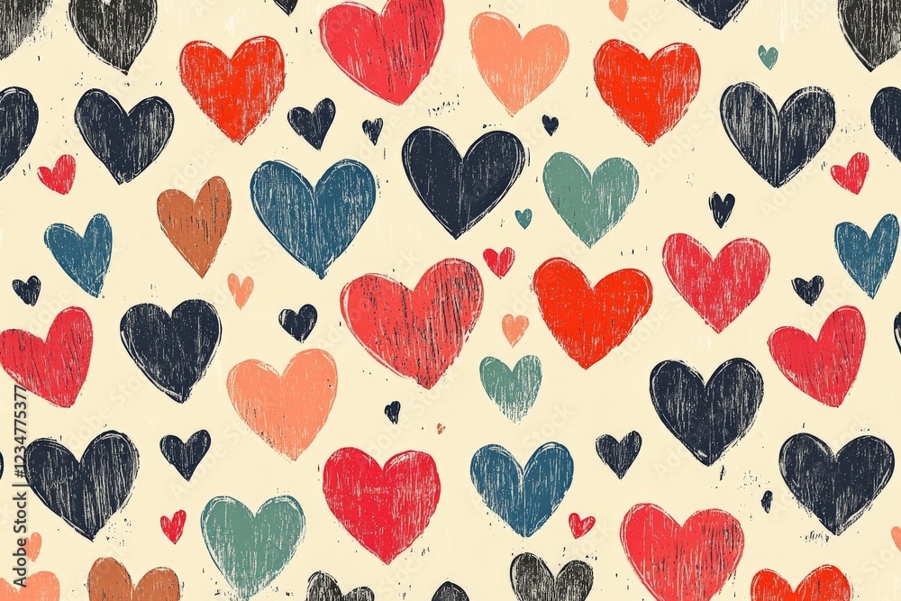 Poster colorful hearts pattern juxtaposed against a light background reflecting love and affection in a pla