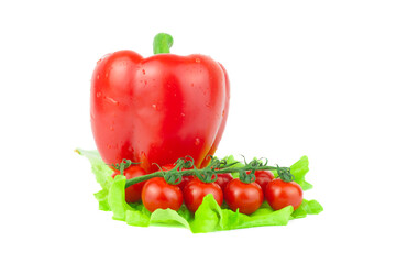 Red peppers and tomato on a white background. Vegetable isolated