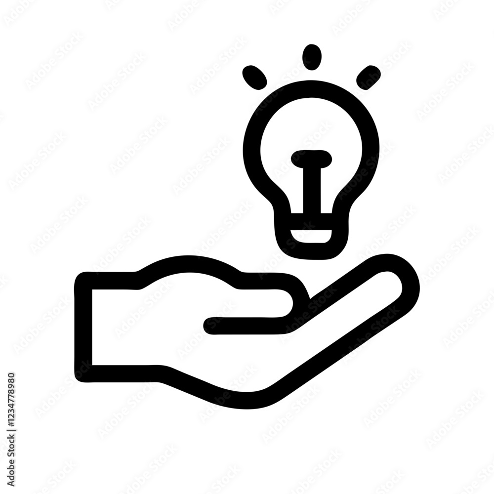Poster Idea Support Hand with Lightbulb Vector Icon for Innovation and Assistance