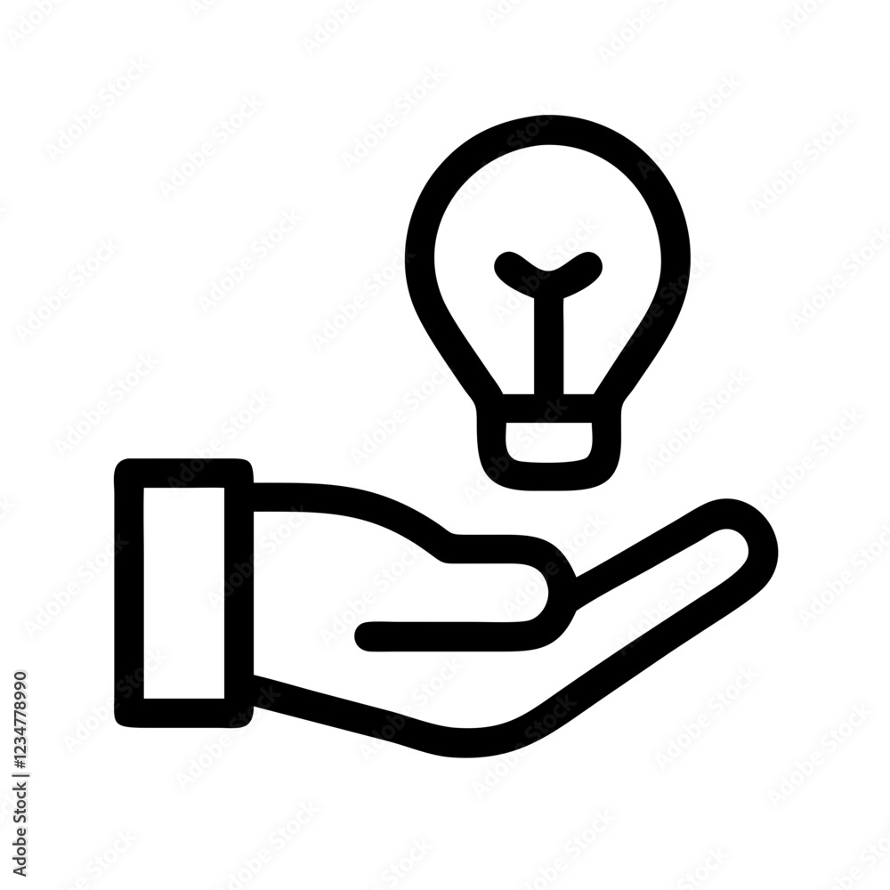Poster Idea Support Hand with Lightbulb Vector Icon for Innovation and Assistance