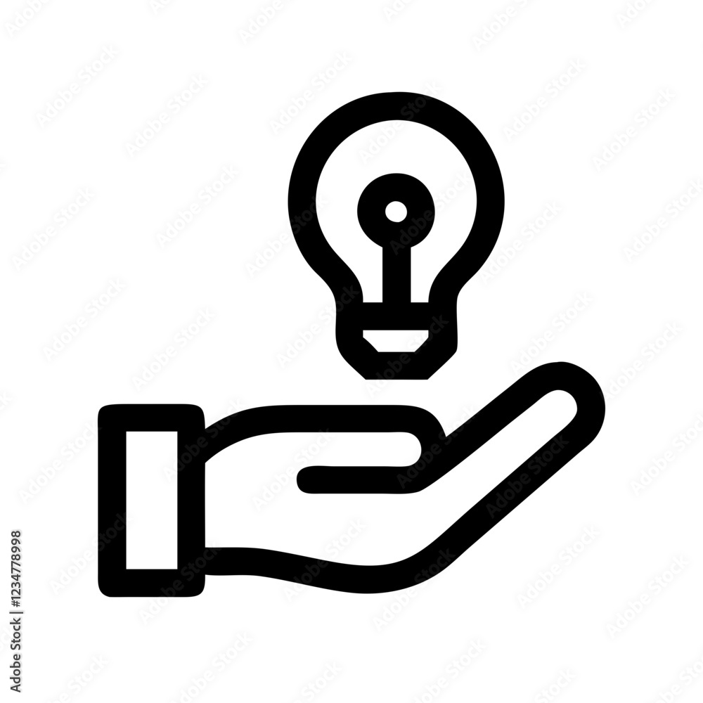 Poster Idea Support Hand with Lightbulb Vector Icon for Innovation and Assistance