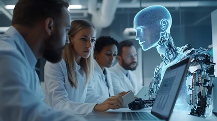 Innovative business collaboration people engaging with ai technology in a modern workplace environment