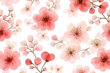 Fototapeta premium Beautiful floral pattern featuring pink and white blossoms with delicate branches, creating serene and vibrant atmosphere. Perfect for spring themed designs