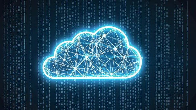 data transfer cloud computing technology concept. There is a prominent large cloud icon in the center with internal connections