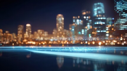 City Lights at Night with Futuristic Digital Overlay