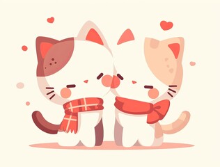 Adorable cartoon cat couple