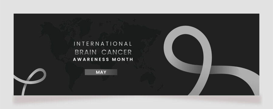 Black ribbon awareness graphic for International Brain Cancer Awareness Month banner. - Powered by Adobe