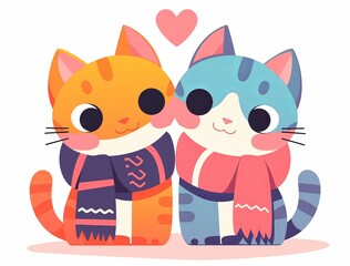 Adorable cartoon cat couple