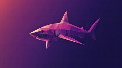 Fototapeta premium Low-poly shark swimming, purple gradient background, digital art, website banner