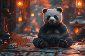 Panda assis en tailleur dans une position de yoga