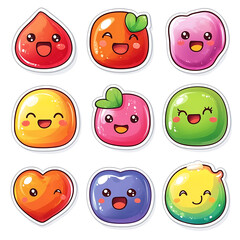 Adorable kawaii fruit candy faces with cheerful expressions in a vibrant and playful design