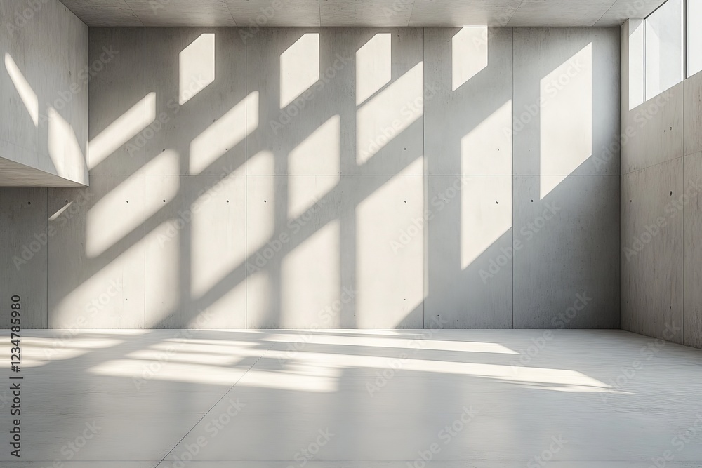 Aufkleber Modern empty interior with textured concrete walls and natural light creating dynamic shadow patterns during daytime