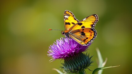 Fototapeta premium Common Brimstone Butterfly on Thistle - Stunning AI Photo - Closeup Nature