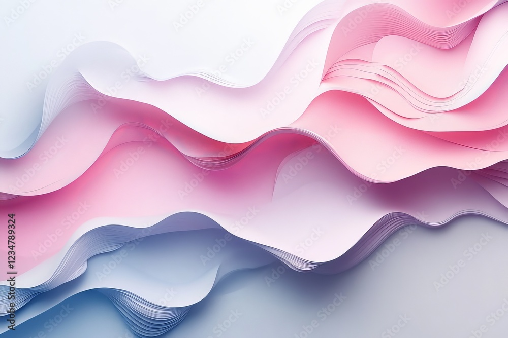 Poster Flowing paper waves with soft gradient colors, showcasing an artistic design element for backgrounds or presentations