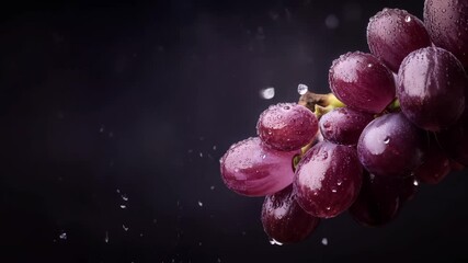 Closeup water droplets on fresh purple grapes in slow motion - Powered by Adobe