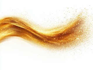 Fototapeta premium A swirling wave of golden sparkles and glitter on a white background.