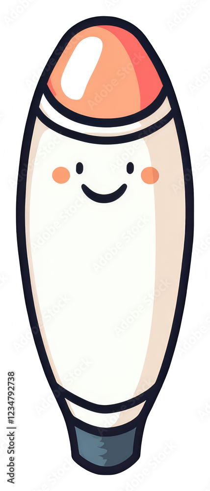 Wall mural A cheerful cartoon rocket shaped like an egg with a happy face and pastel colors.