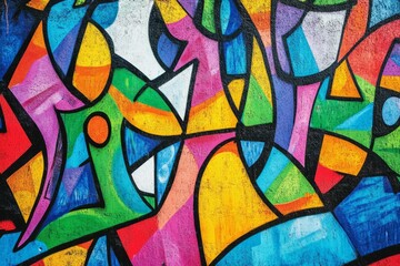 Vibrant abstract street art on brick wall. Neural network AI generated