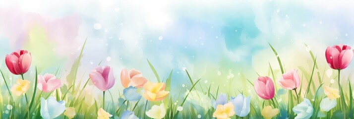 Vibrant Spring Flowers in a Soft Watercolor Background Perfect for Holiday Celebrations and Seasonal Wallpaper
