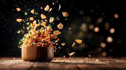 Wooden bowl filled with fresh food on wooden table showcasing meals prepared from scratch