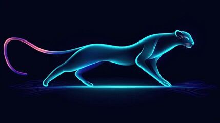 Neon Panther Walking, Dark Background, Abstract Waves, Digital Art, Logo Design