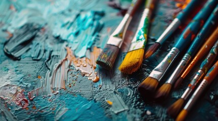 Obraz premium Vibrant Paintbrushes on Textured Canvas with Abstract Colors