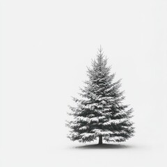 Snow Covered Evergreen Tree Stands Alone In Winter