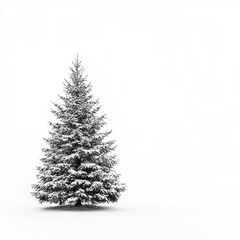 Snow covered evergreen tree stands alone in winter