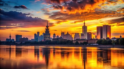 Iconic Warsaw skyline, a Vistula River panorama showcasing the Polish capital's beauty.