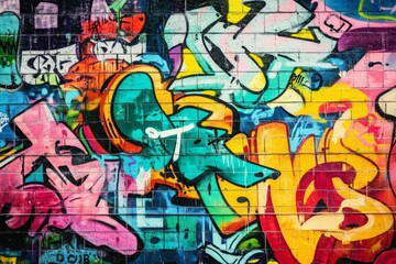 Naklejka premium Vivid urban graffiti wall capturing street art energy. Neural network AI generated