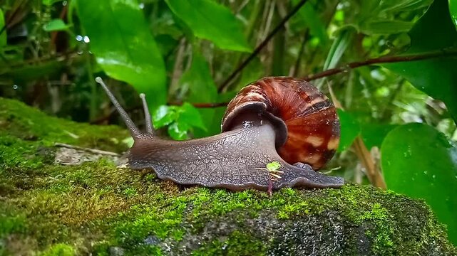 Lissachatina fulica, close up view of african giant snail