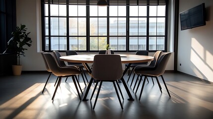 Round table, chairs, office, window, meeting, daylight
