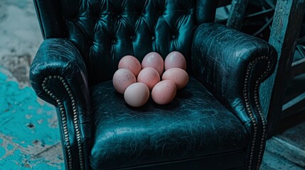 Obraz premium Vintage Chair with Nest of Fresh Eggs on Leather Surface