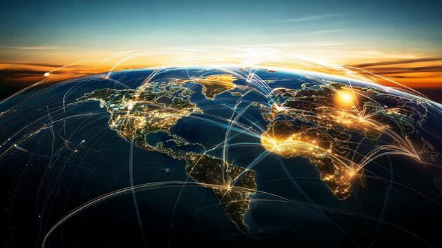 Global Network Connections at Sunset