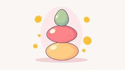 stacked eggs with a green yolk and yellow dots on a white background, in pink and red color scheme