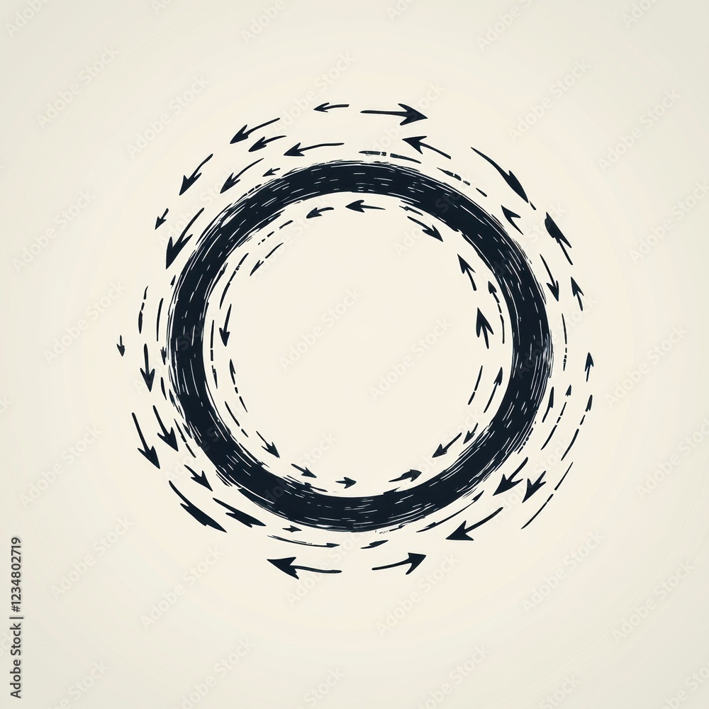 Aufkleber Circular design with dynamic arrows illustrating motion and direction in a simplistic art style. Generative AI