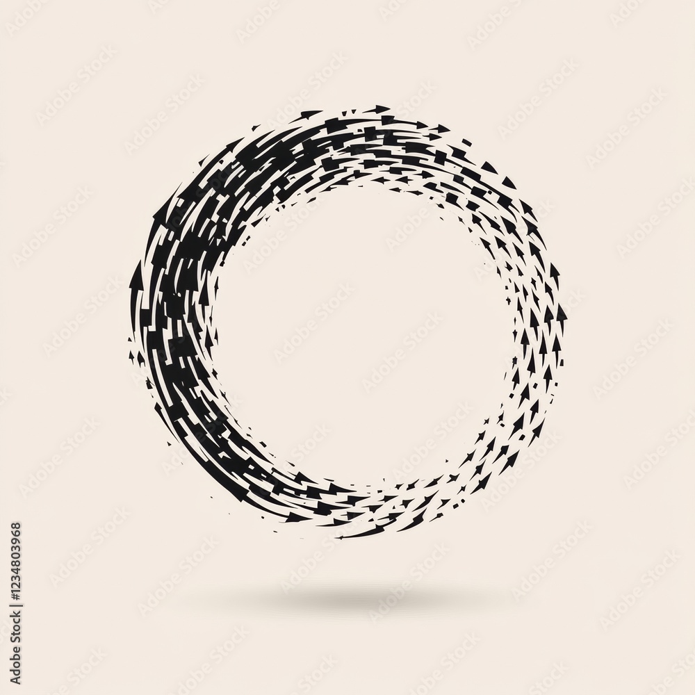 Poster Abstract circular design with arrows creating a dynamic movement effect on a light background. Generative AI