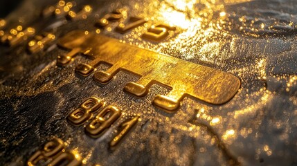 Gold credit card chip detail on textured surface