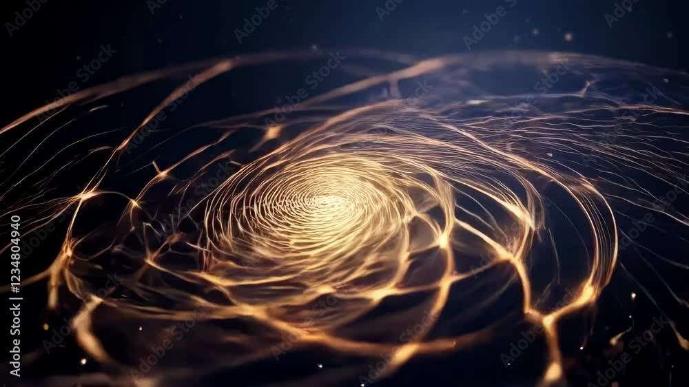 Wall mural abstract golden spiral design with radiating lines, creating an intricate pattern of light, symboliz