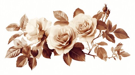 Sepia roses bunch on white, decorative element