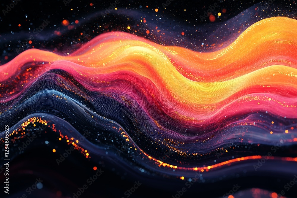 Poster Vibrant abstract waves of color flowing in a dark space create a mesmerizing visual experience
