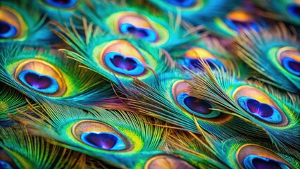 A Close-Up of a Peacock's Tail Feathers Showing the Intricate Details of the Eye Spots and the Vibrant Colors of the Bird's Plumage