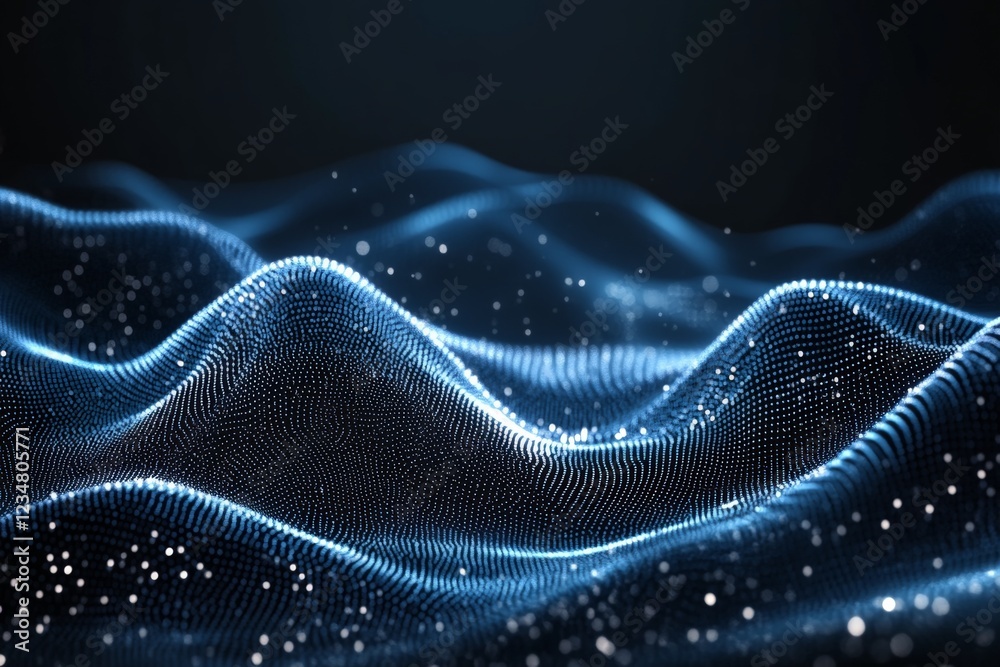 Poster Dynamic waves of light particles create an immersive experience in a digital landscape at night