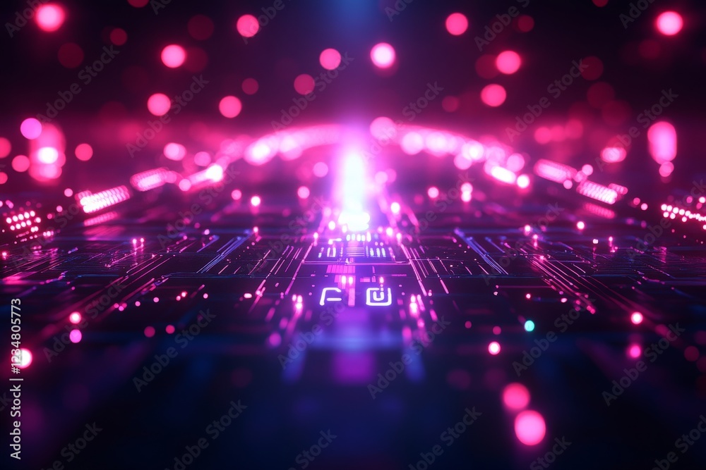 Aufkleber colorful abstract digital landscape with vibrant lights and circuit patterns enhancing technology de