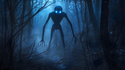 Mysterious Alien Creature in Enchanted Forest - Otherworldly Encounter, Fantasy Cryptid, Paranormal Exploration
