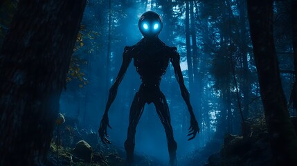 Mysterious Alien Creature in Enchanted Forest - Otherworldly Encounter, Fantasy Cryptid, Paranormal Exploration