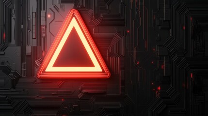 Futuristic Neon Triangle Sign on Dark Technological Background