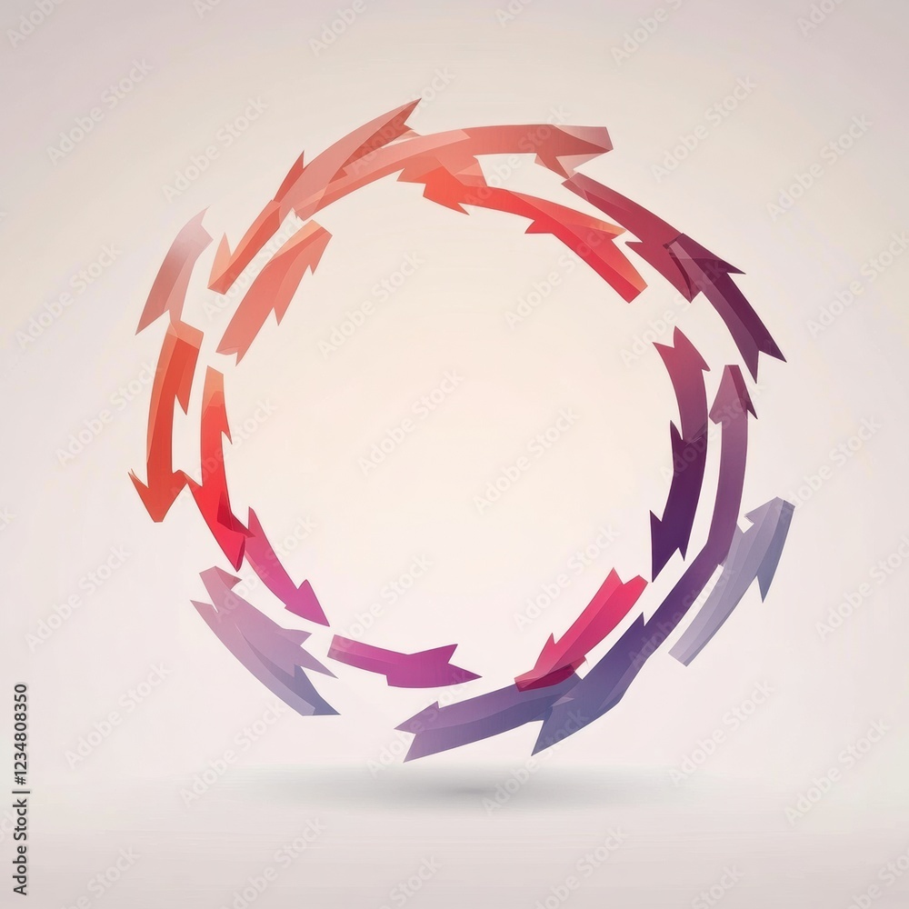 Poster Colorful circular arrows in motion creating a dynamic design with a gradient effect against a neutral background. Generative AI