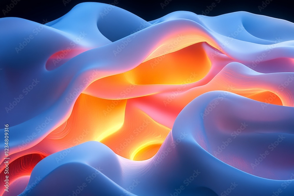 Aufkleber Abstract representation of glowing fluid shapes in dynamic motion with vibrant colors and smooth textures