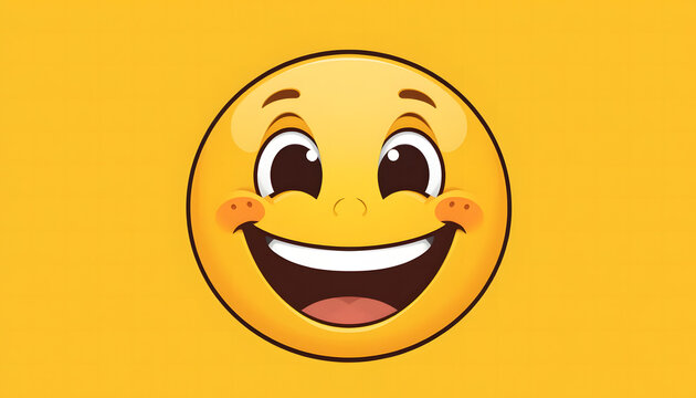 A yellow happy emoticon with a smiley face expresses joy